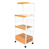 White and Natural 26" Rolling Kitchen Cart With Storage