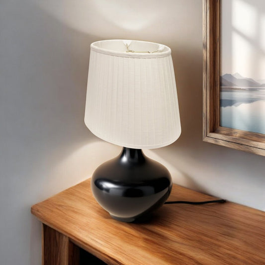 White Linen Pleated Oval Lamp Shade