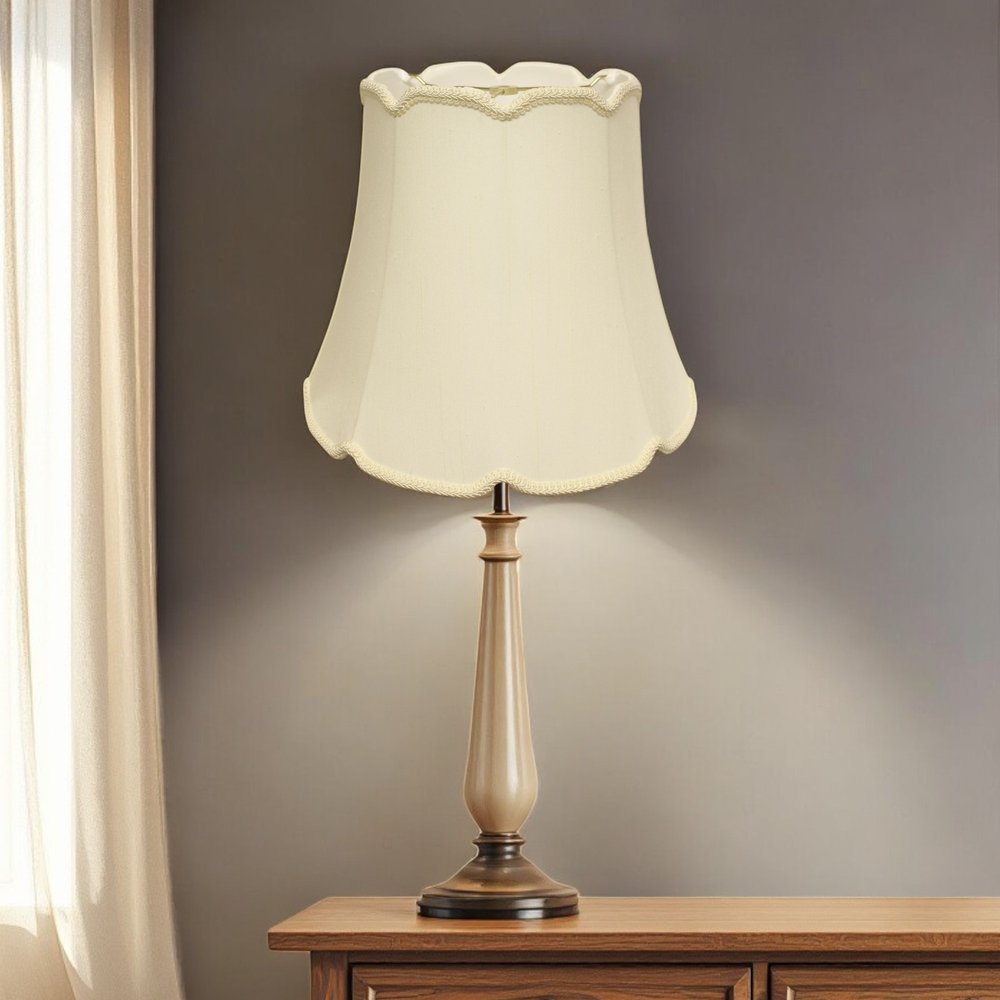 16" Ivory Empire Slanted Cylinder Scroll Edge Silk Lampshade