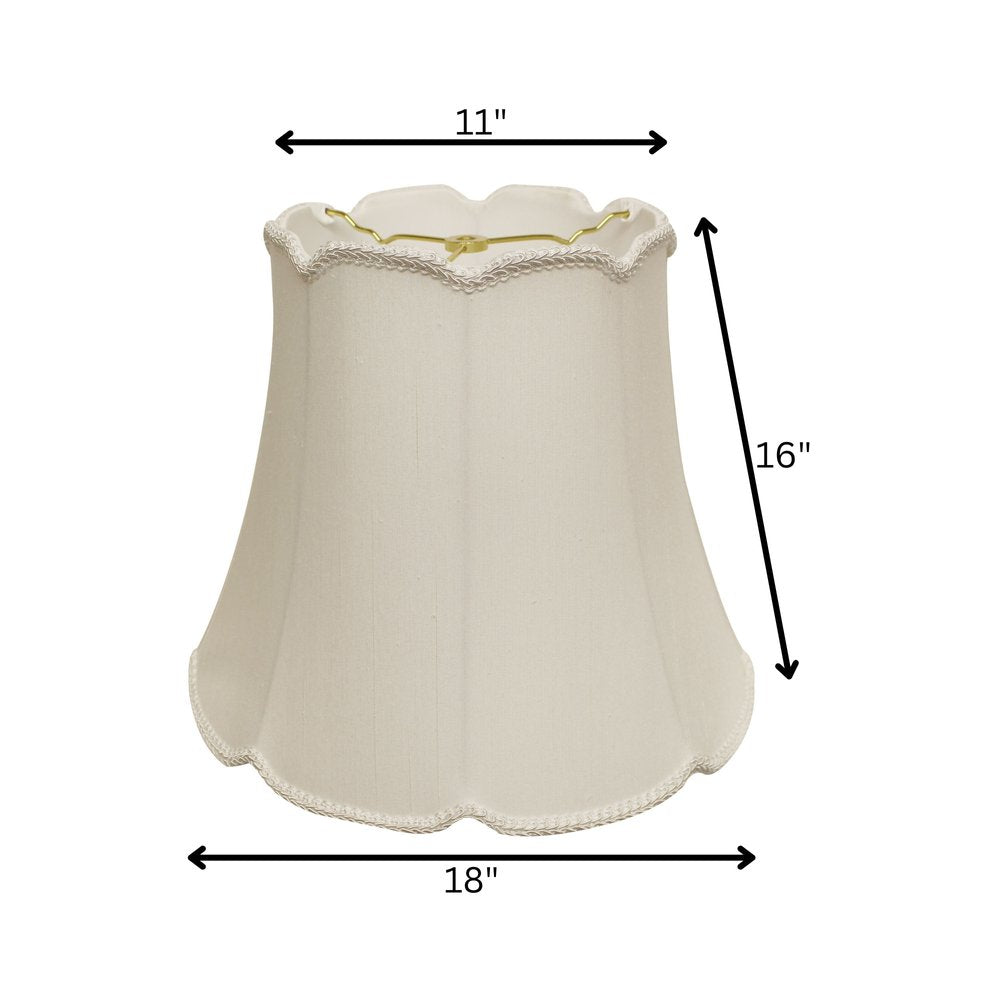 18" White Empire Slanted Cylinder Scroll Edge Silk Lampshade