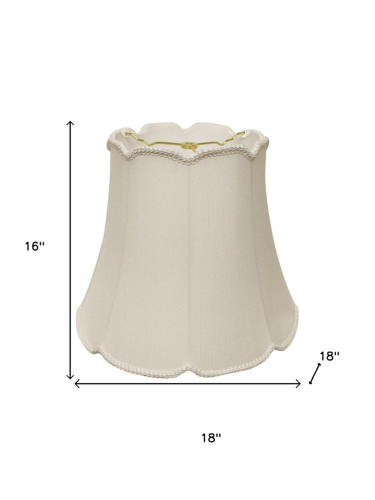 18" White Empire Slanted Cylinder Scroll Edge Silk Lampshade