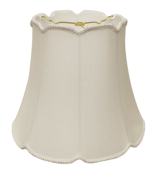 18" White Empire Slanted Cylinder Scroll Edge Silk Lampshade