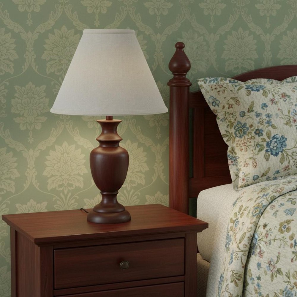 Off White Linen Print Cone Lamp Shade