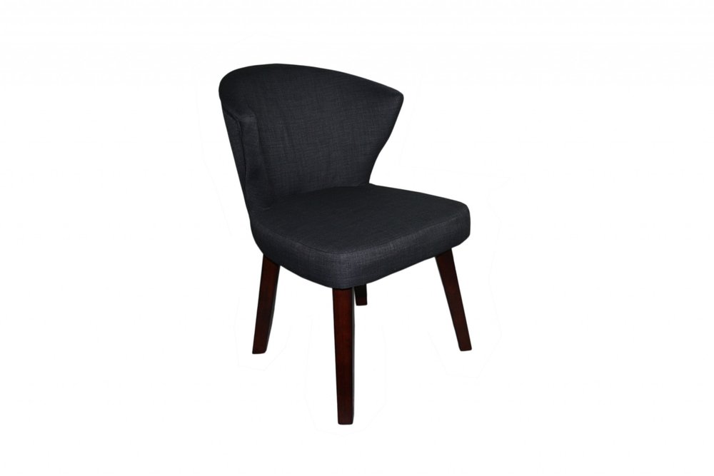Charcoal and Espresso Cotton and Solid Wood Dining Side Chair
