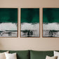 Set Of Three Three Piece Deep Green Black and White Abstract Canvas Wall Art Gold Floater Frame Print Wall Art