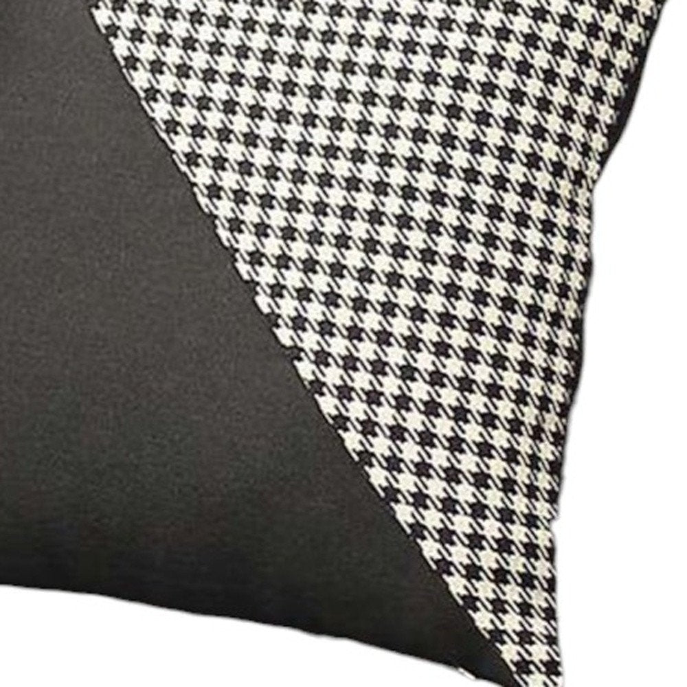 18" X 18" Black And White Houndstooth Zippered Handmade Polyester Throw Pillow Cover