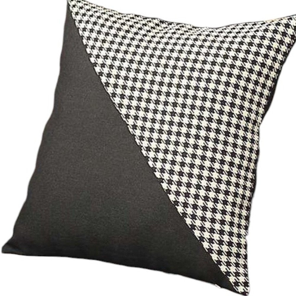 18" X 18" Black And White Houndstooth Zippered Handmade Polyester Throw Pillow Cover
