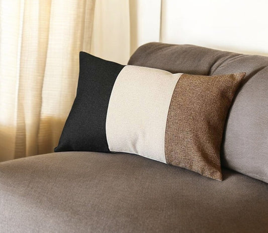 12" X 20" Black And Brown Geometric Zippered Handmade Polyester Lumbar Pillow Cover