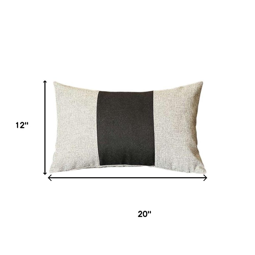12" X 20" Black And Grey Geometric Zippered Handmade Polyester Lumbar Pillow Cover