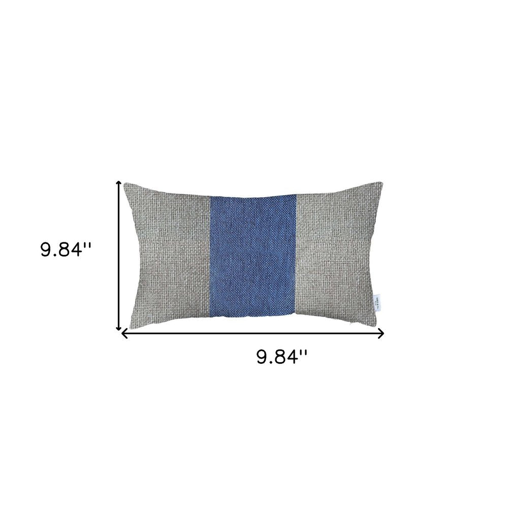 12" X 20" Grey And Blue Geometric Zippered Handmade Polyester Lumbar Pillow Cover