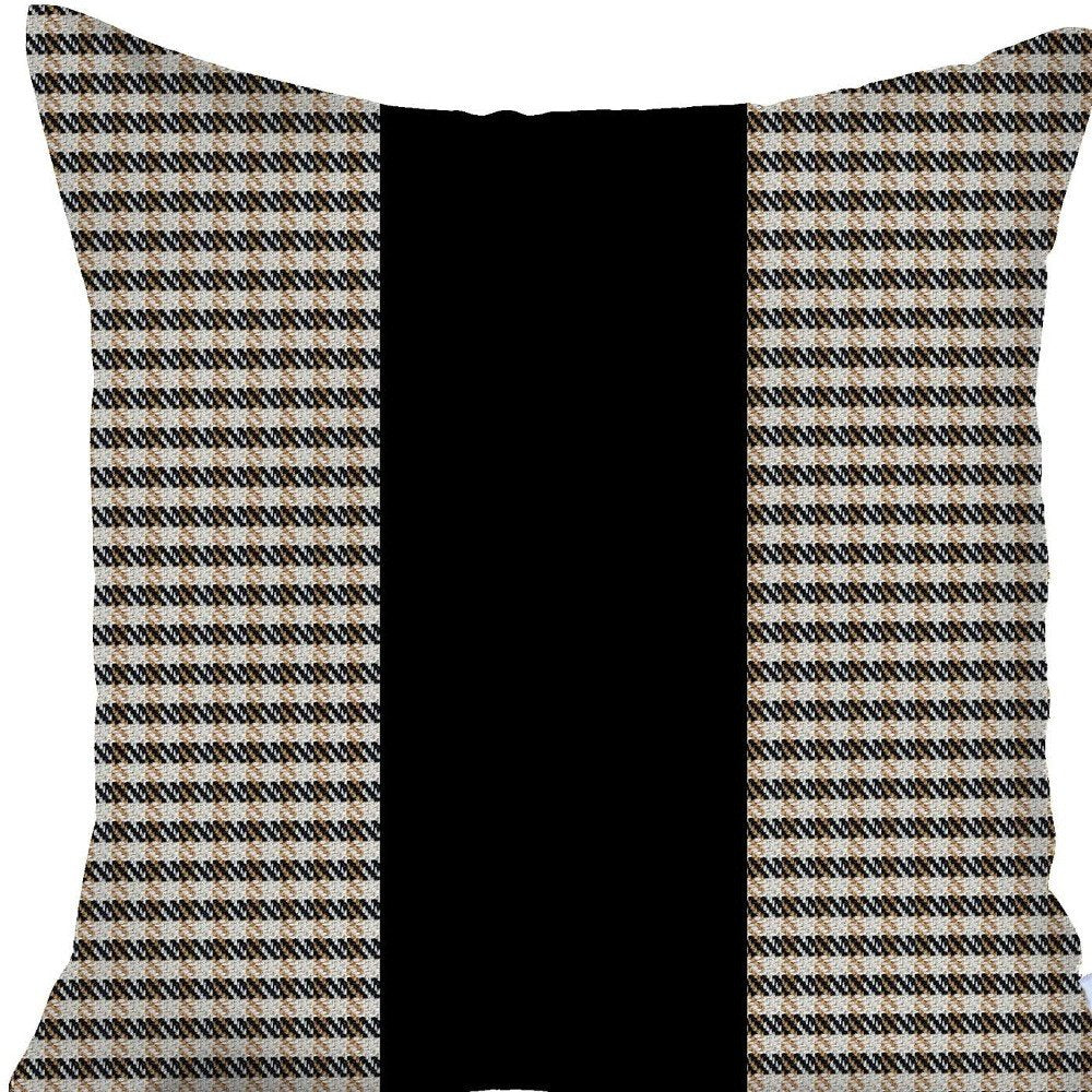 18" X 18" Brown And Black Houndstooth Zippered Handmade Polyester Throw Pillow Cover