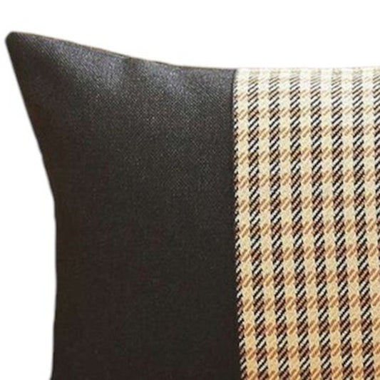 12" X 20" Black And Brown Houndstooth Zippered Handmade Polyester Lumbar Pillow Cover