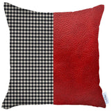 18" Red Black and White Houndstooth Faux Leather And Fabric Throw Pillow Cover
