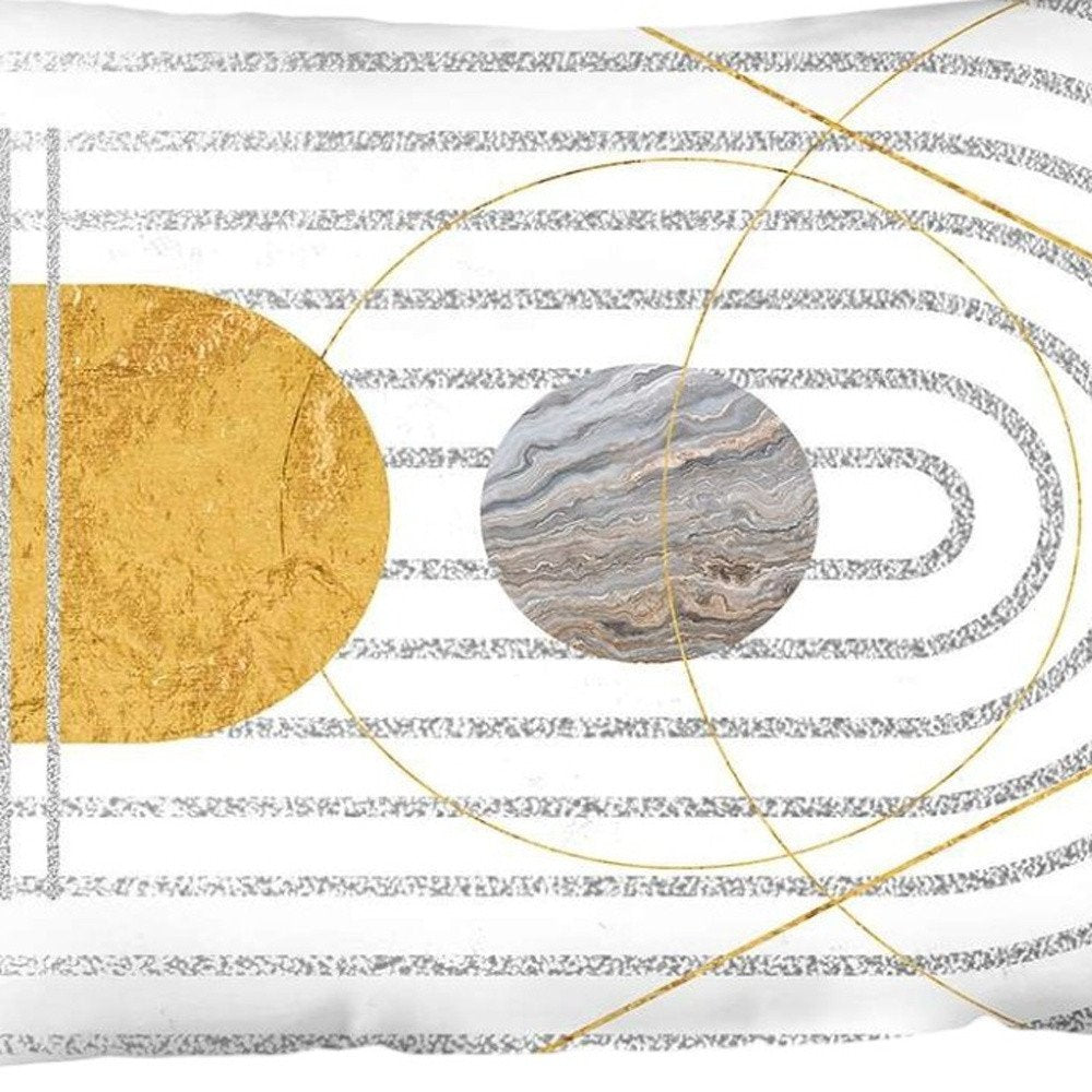 12" X 20" Black And Yellow Abstract Zippered Handmade Polyester Lumbar Pillow Cover