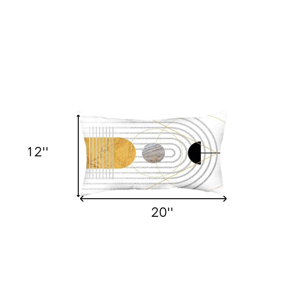 12" X 20" Black And Yellow Abstract Zippered Handmade Polyester Lumbar Pillow Cover