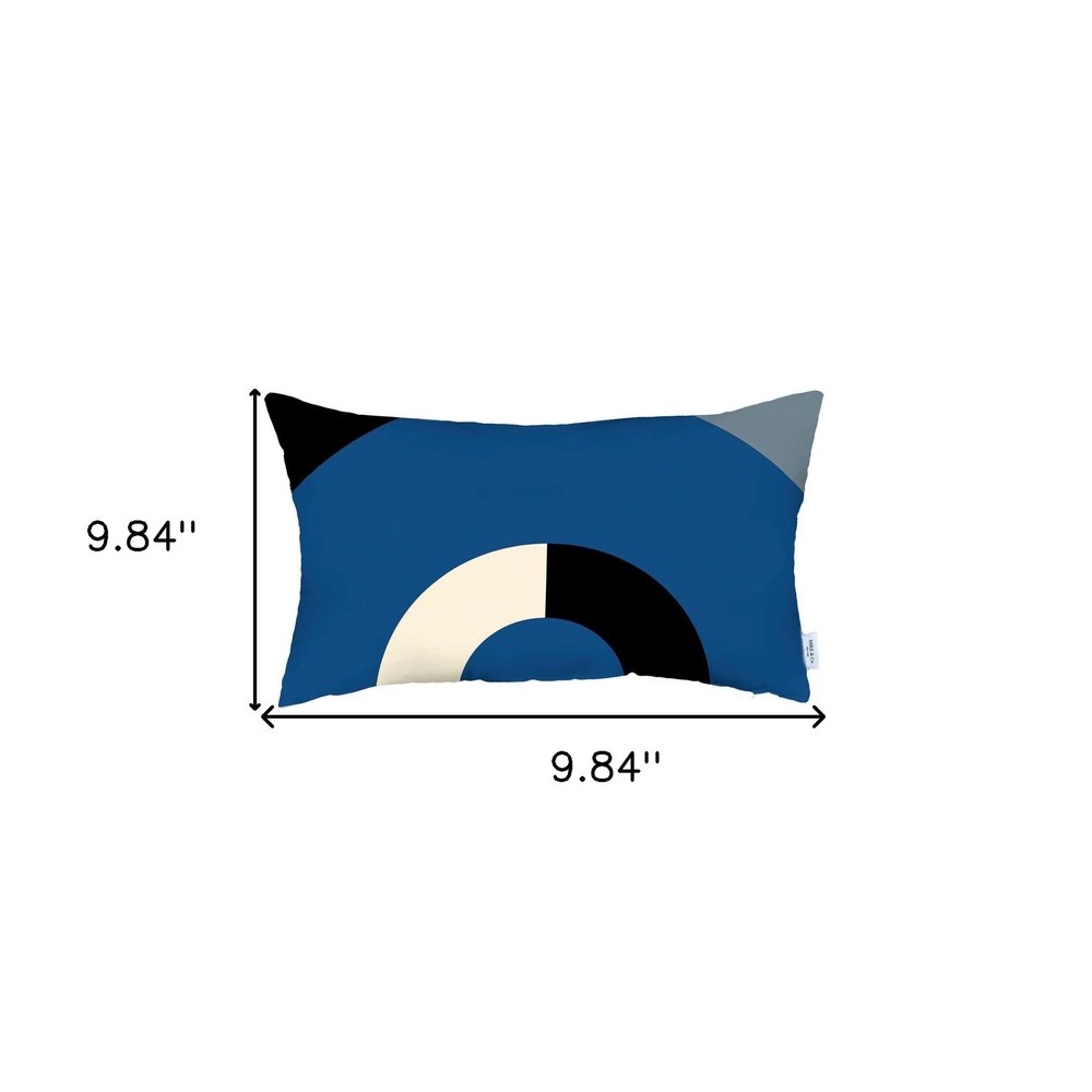 12" X 20" Black And Blue Abstract Zippered Handmade Polyester Lumbar Pillow Cover