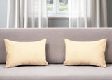 Set of Two 12" X 20" Ivory Fabric Lumbar Throw Pillows