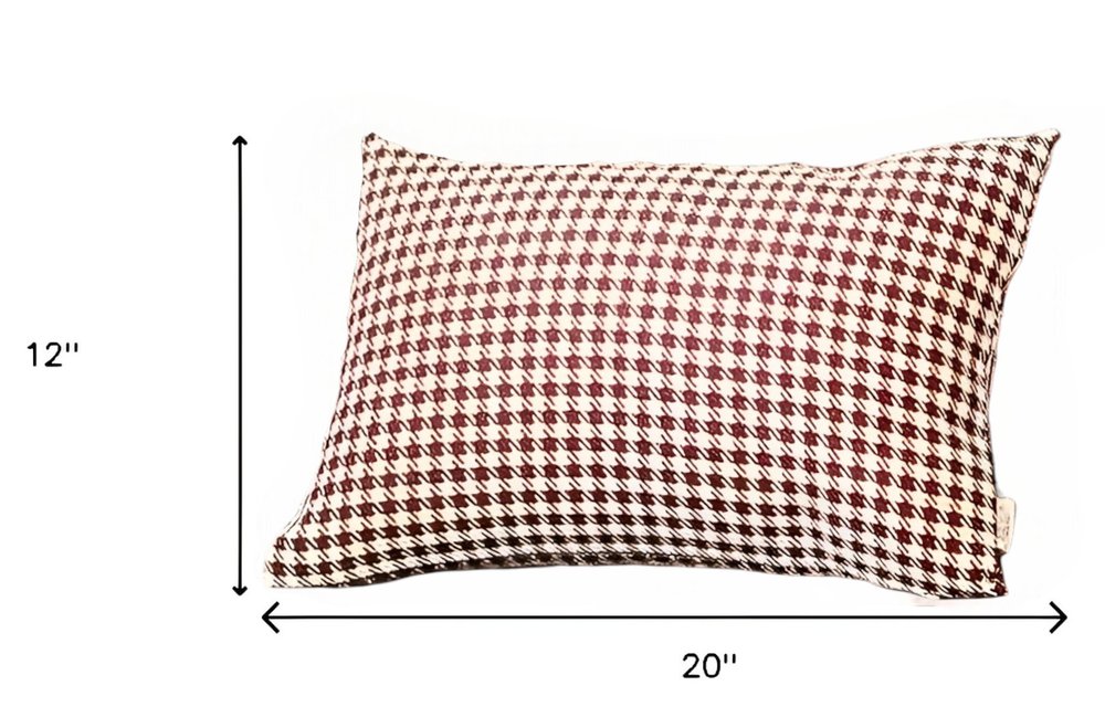 Set of Two 12" X 20" Red and White Houndstooth Fabric Lumbar Throw Pillows