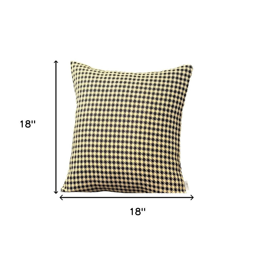 Set of Two 18" Yellow and Black Houndstooth Fabric Throw Pillows