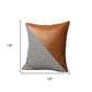 Set of Two 18" Brown Black and White Houndstooth Fabric and Faux Leather Throw Pillows