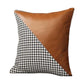 Set of Two 18" Brown Black and White Houndstooth Fabric and Faux Leather Throw Pillows