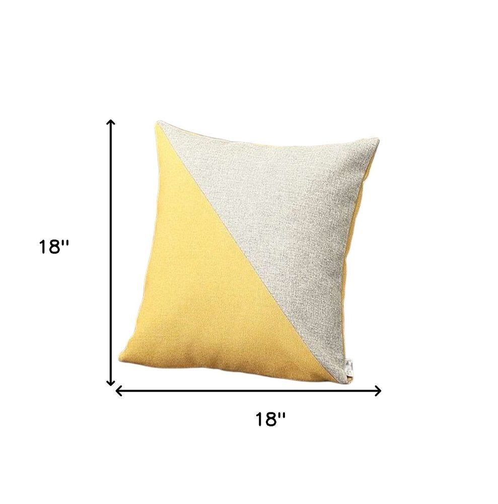 Set of Two 18" Yellow and Gray Color Block Fabric Throw Pillows