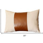 Set of Two 12" X 20" Ivory and Brown Color Block Fabric and Faux Leather Lumbar Throw Pillows