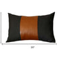 Set of Two 12" X 20" Black and Brown Color Block Fabric and Faux Leather Lumbar Throw Pillows
