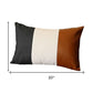 Set of Two 12" X 20" Black Ivory and Brown Color Block Fabric and Faux Leather Lumbar Throw Pillows