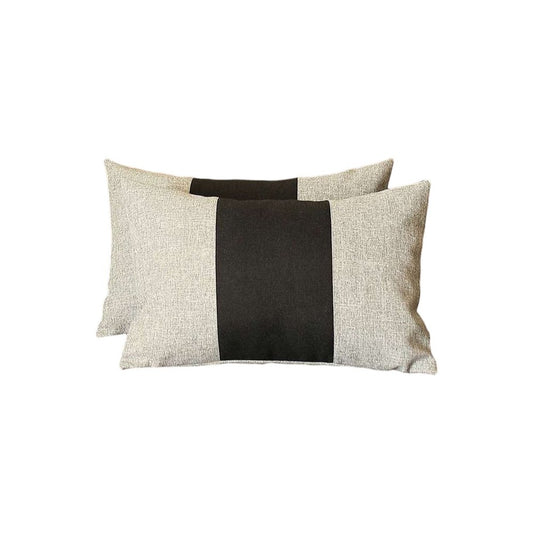 Set of Two 12" X 20" Black And Gray Lumbar Throw Pillows