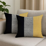 Set of Two 18" Black Gray And Yellow Fabric Throw Pillows