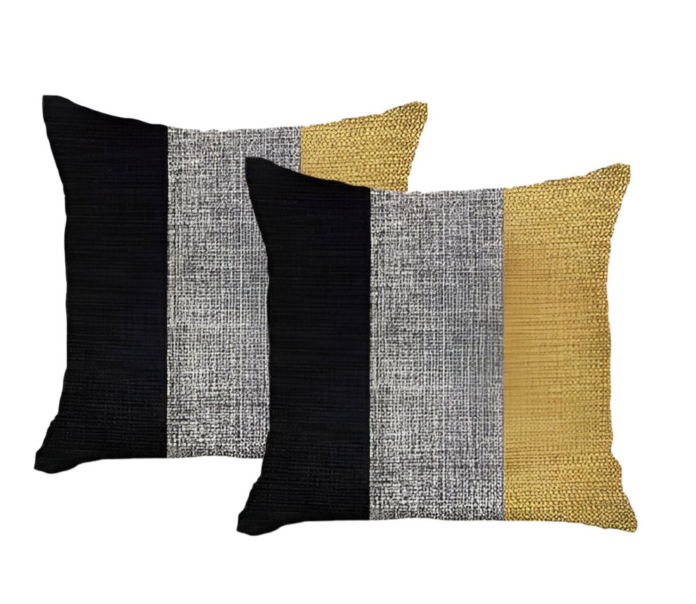 Set of Two 18" Black Gray And Yellow Fabric Throw Pillows