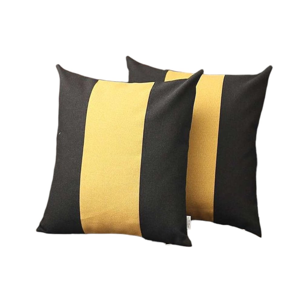 Set Of Two 18" X 18" Black And Yellow Geometric Zippered Handmade Polyester Throw Pillow