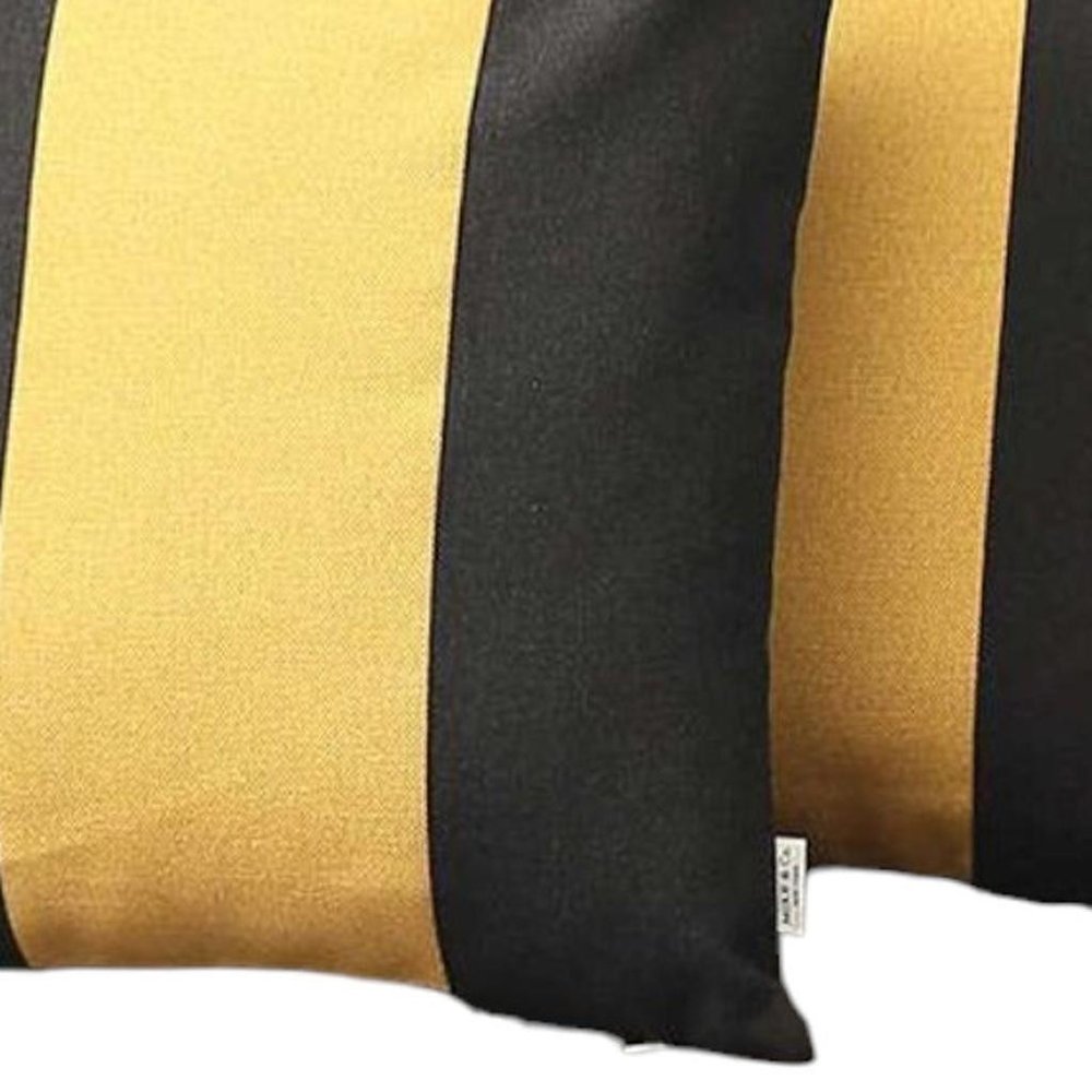 Set Of Two 18" X 18" Black And Yellow Geometric Zippered Handmade Polyester Throw Pillow