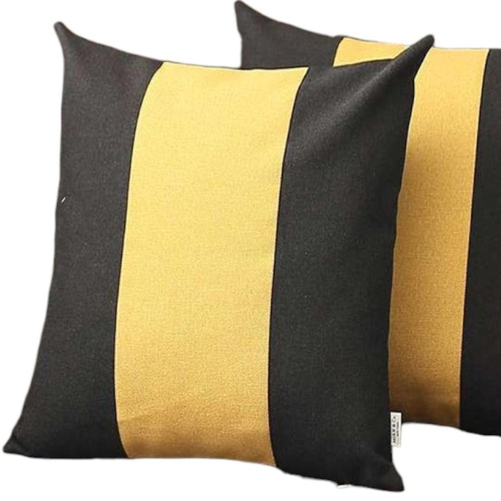 Set Of Two 18" X 18" Black And Yellow Geometric Zippered Handmade Polyester Throw Pillow