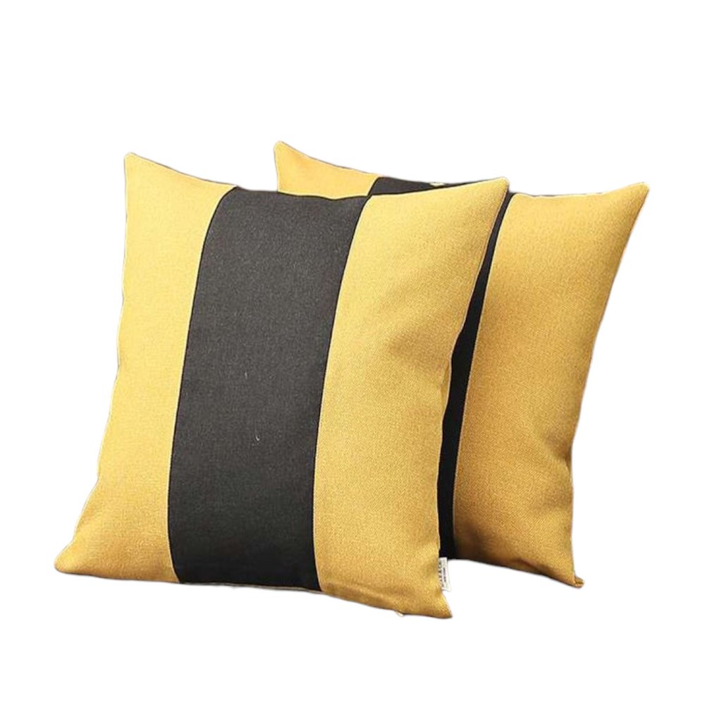 Set Of Two 18" X 18" Yellow And Black Geometric Zippered Handmade Polyester Throw Pillow