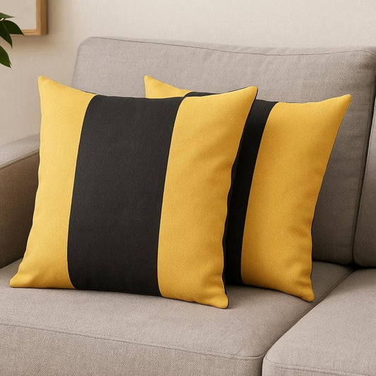 Set Of Two 18" X 18" Yellow And Black Geometric Zippered Handmade Polyester Throw Pillow