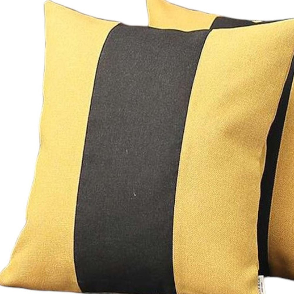 Set Of Two 18" X 18" Yellow And Black Geometric Zippered Handmade Polyester Throw Pillow