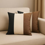 Set of Two 18" Black Ivory And Brown Fabric Throw Pillows