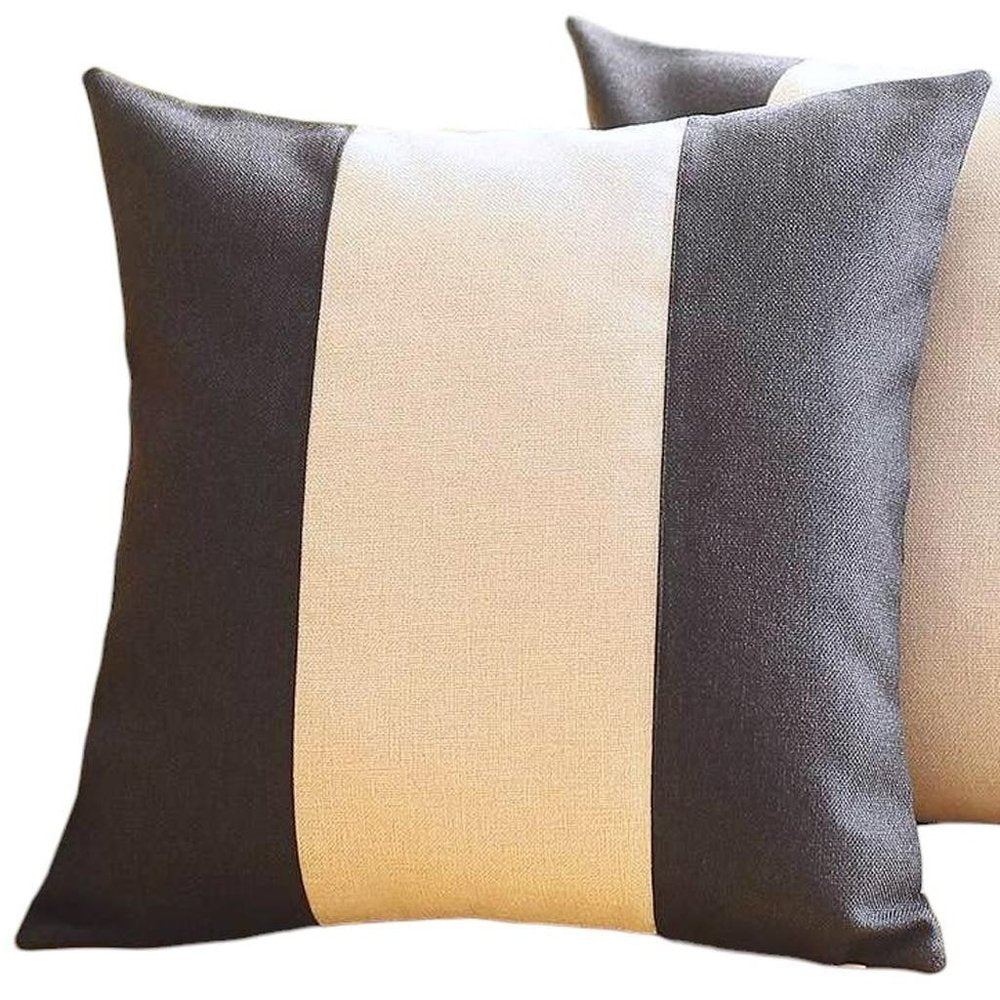 Set Of Two 18" X 18" Grey And Black Geometric Zippered Handmade Polyester Throw Pillow