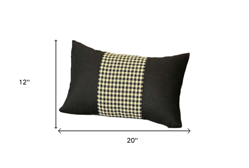 Set of Two 12" X 20" Black and Yellow Houndstooth Fabric Lumbar Throw Pillows