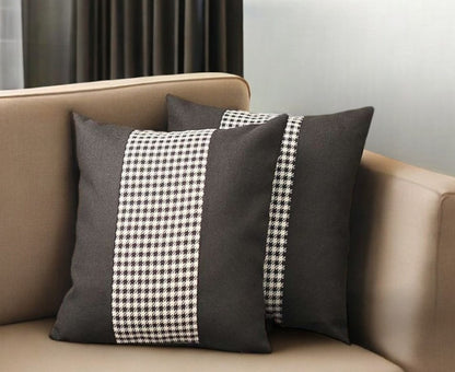 Set of Two 18" Black and White Houndstooth Fabric Throw Pillows