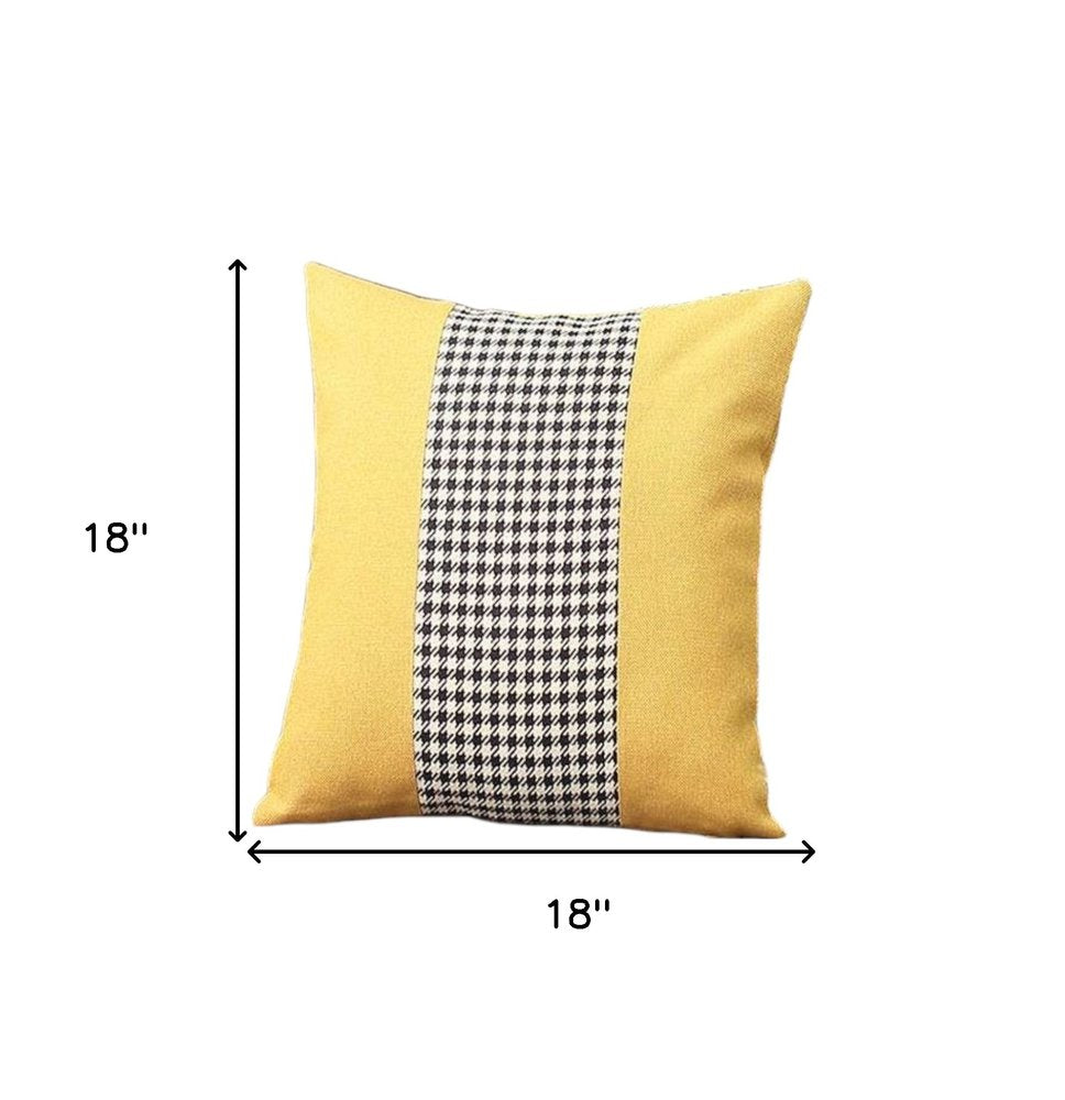 Set of Two 18" Yellow Black and White Houndstooth Fabric Throw Pillows