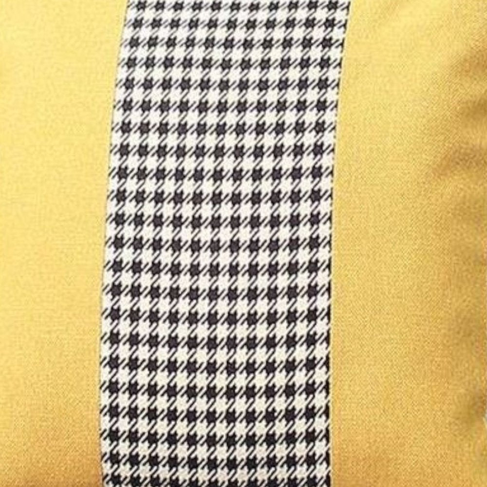 Set of Two 18" Yellow Black and White Houndstooth Fabric Throw Pillows