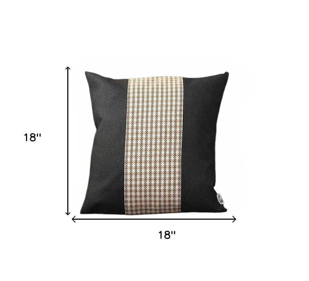 Set of Two 18" Black Brown and White Houndstooth Fabric Throw Pillows