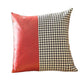 Set of Two 18" Red Black and White Houndstooth Fabric and Faux Leather Throw Pillows