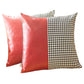 Set of Two 18" Red Black and White Houndstooth Fabric and Faux Leather Throw Pillows