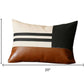 Set of Two 12" X 20" Brown Black and Ivory Striped Fabric and Faux Leather Lumbar Throw Pillows