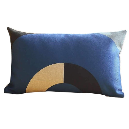 Set of Two 12" X 20" Blue Black and Beige Geometric Fabric Lumbar Throw Pillows