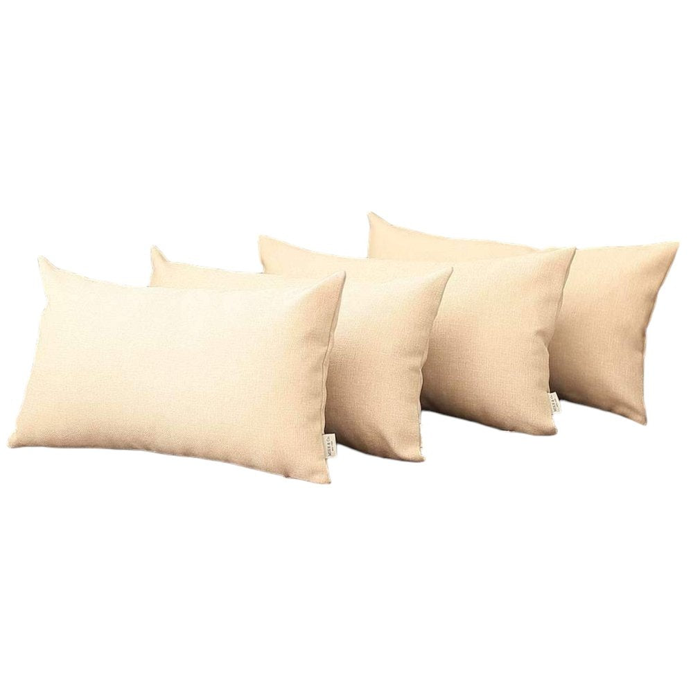 Set of Four 12" X 20" Ivory Fabric Lumbar Throw Pillows